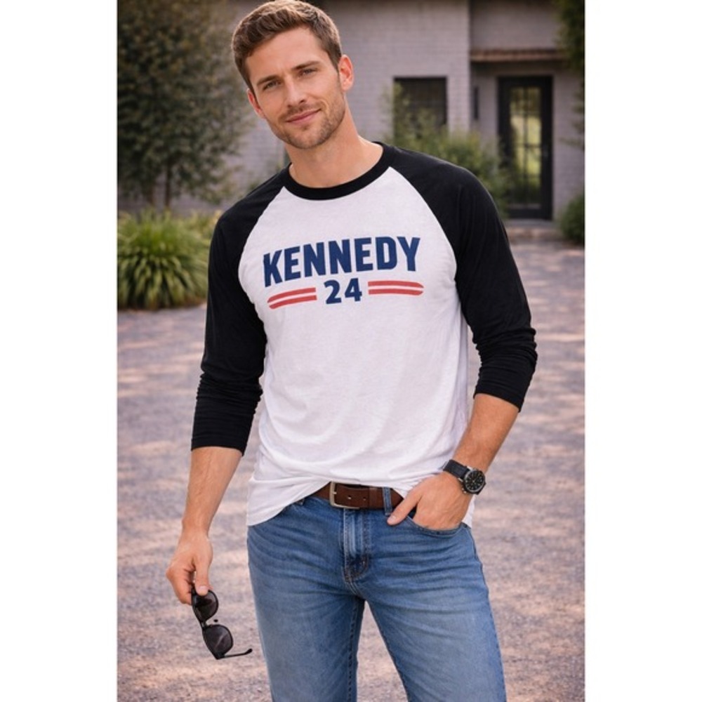Tultex Kennedy 24 Graphic Baseball Tee Black White Men's Large